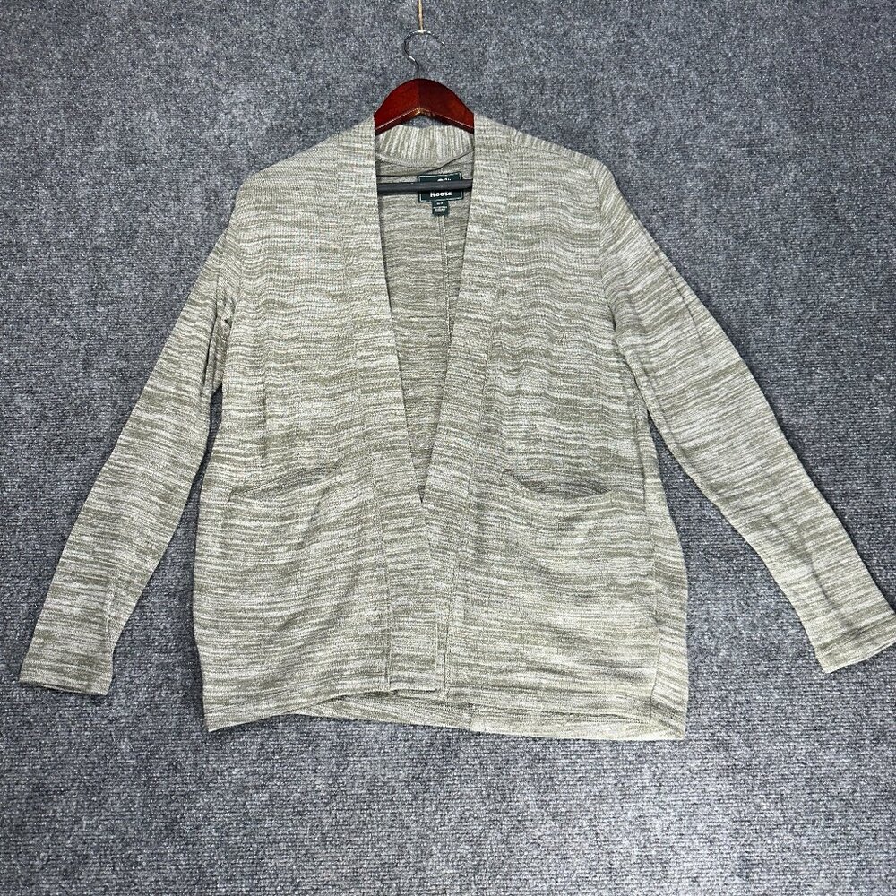 Roots Sweater Women Small Gray Green Stretch Open Front Cardigan Pockets